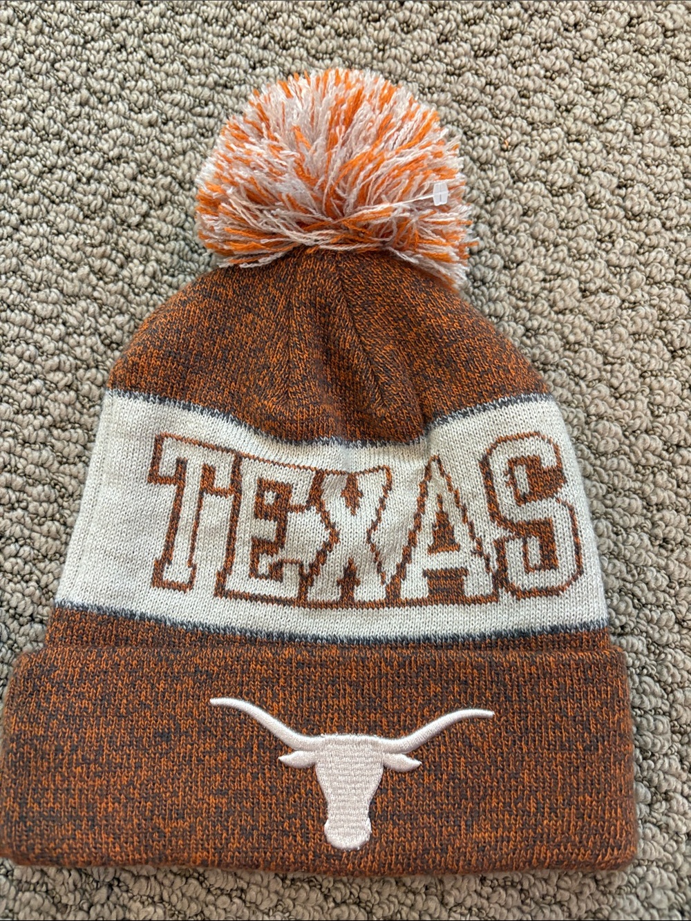 Texas Knit Pom Beanie Hat in Orange and White